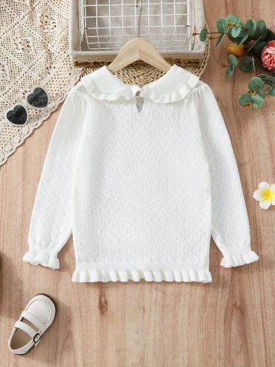 Little Girls' Ruffle Trimmed Bell Sleeve Sweater