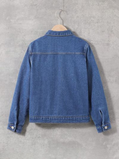 SHEIN Boys' (big Kids') Bird & Letter Printed Denim Jacket