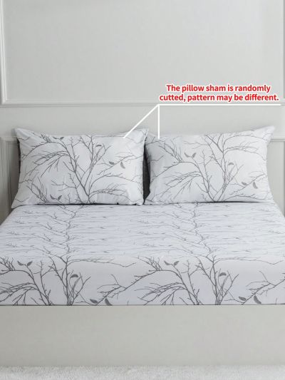 3pcs Lightweight Superfine Fiber Down Bedding Set, White Printed Pattern - 1 Comforter Cover & 2 Pillowcases
