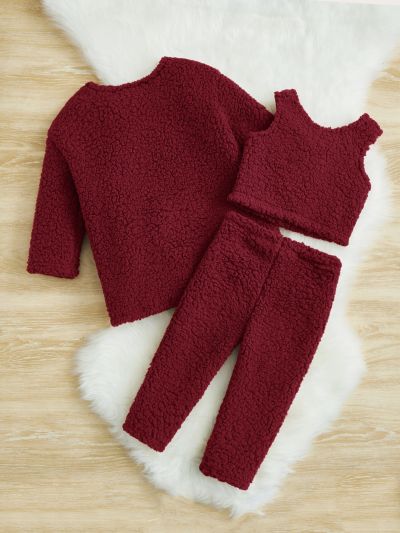 SHEIN Baby Open Front Teddy Coat & Tank Top & Pants