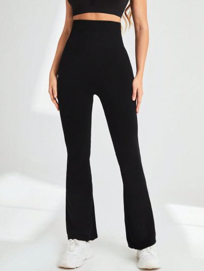 High-Waisted Belly-Control Nude Sports Street-Wear Yoga Sports Bell-Bottom Pants