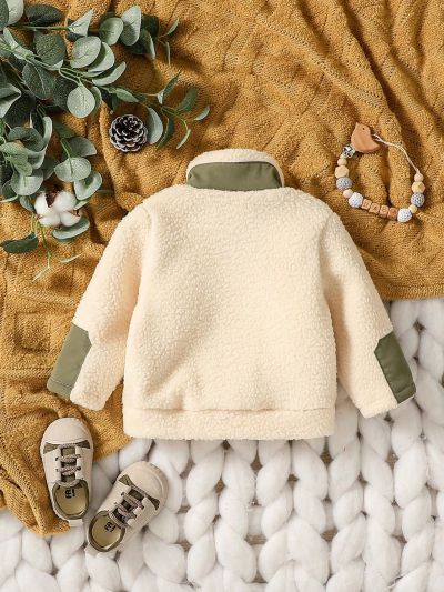 Baby Boys' Stand Collar Zipper Fleece Patchwork Hooded Coat, Winter