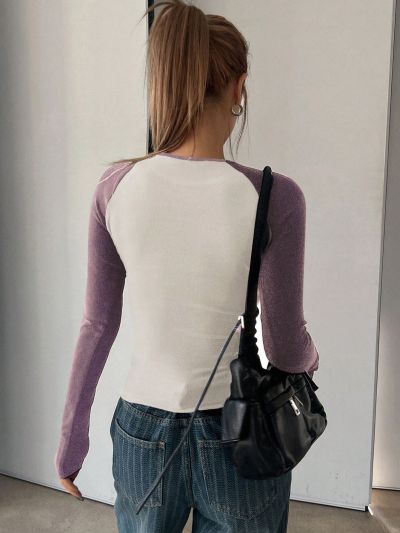 DAZY Women Fashion Color Block Long Sleeve T-Shirt
