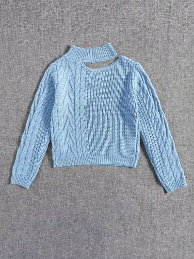 Girls' (big) Twisted Knit Irregular Neckline Sweater