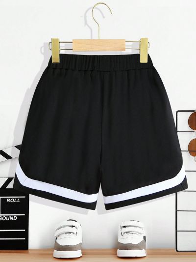 SHEIN Kids Cooltwn Toddler Boys' Casual Sporty Printed Knit Shorts With Color Block Tape Detail