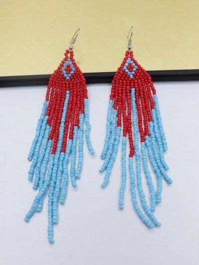 2pcs Handmade Dual Color Rice Bead Tassel Earrings