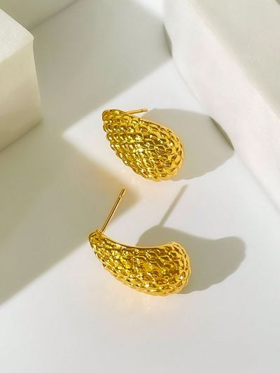 1pair Women's Earrings, Exaggerated Metal Eye & Teardrop Shape With Pineapple Pattern Design, Unique Fashionable Lightweight Luxurious Earrings For Women