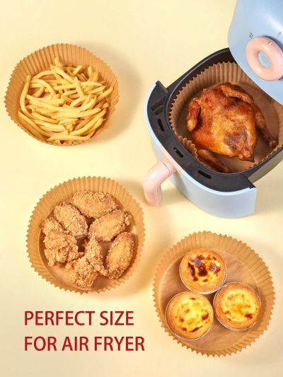 SHEIN Basic living 50pcs Paper Parchment, 8inch Air Fryer Liner ,Non-Stick Parchment Paper  in nature color