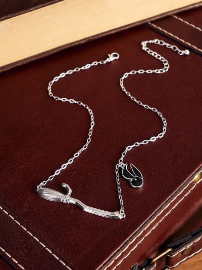 HARRY POTTER X SHEIN 3d Broomstick Shaped Silver Pendant Necklace