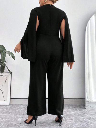 SHEIN Privé Plus Size Cloak Sleeve V-neck Jumpsuit