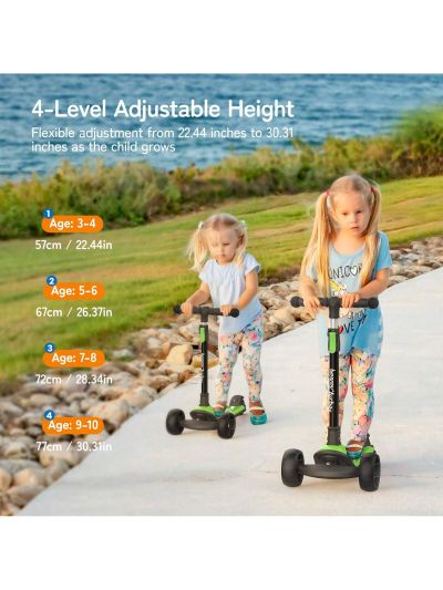 Besrey Kick Scooter for Kids Age 3-10, Foldable 3 Wheels Toddlers Scooter with LED Light & Adjustable Height, Best Gift for Boys Girls Outdoor Activities