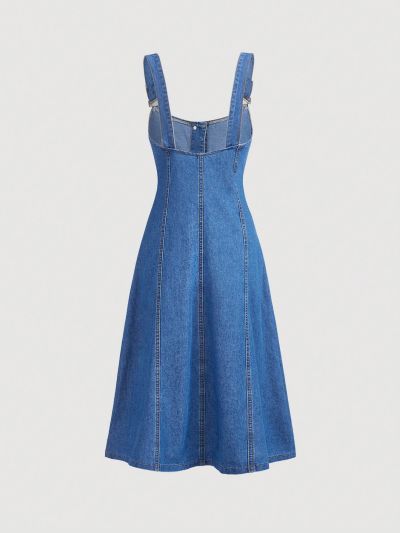 SHEIN Teen Girls Button Front Denim Dress
