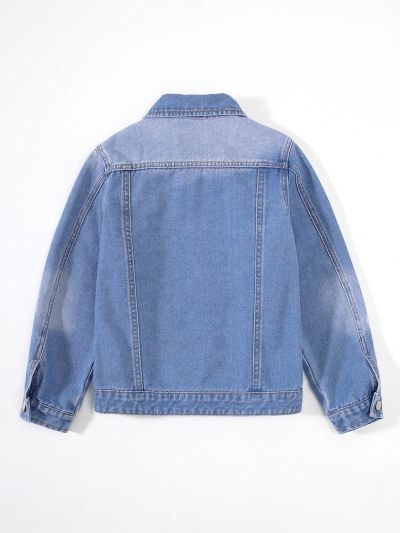 SHEIN Boys' Casual Non-stretch Irregularly Ripped Denim Jacket