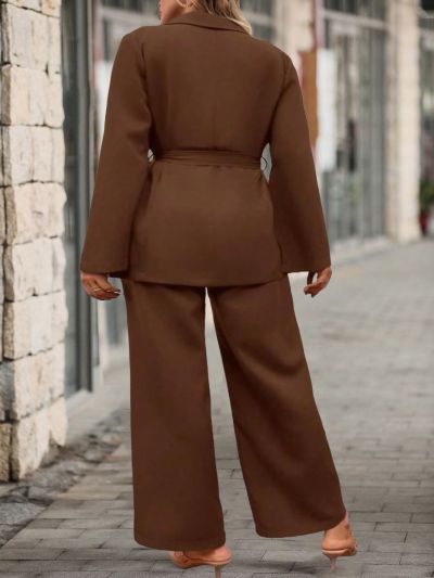 Plus Size Women's Slit Sleeve Belt Two-piece Set