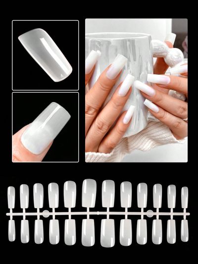 240pcs Natural Color False Nails, Square Shape, Box Set