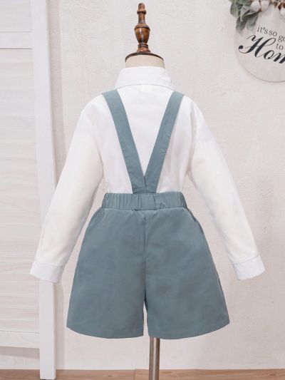 SHEIN Little Boys' Suspender Pants And Shirt Gentleman Outfit Set