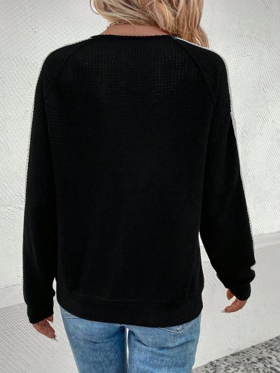 Lace Patchwork V-Neck Long Sleeve Sweatshirt