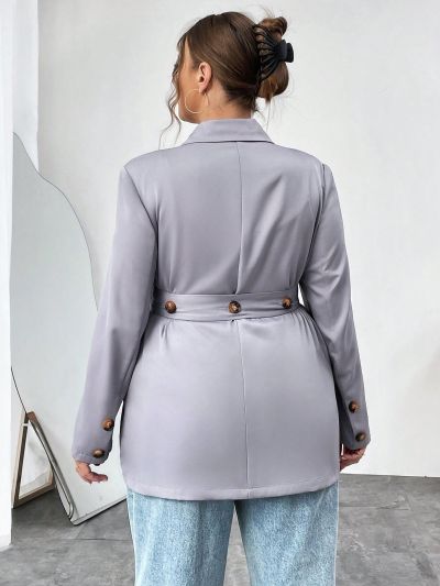 SHEIN Essnce Ladies' Plus Size Double-Breasted Blazer With Lapel Collar