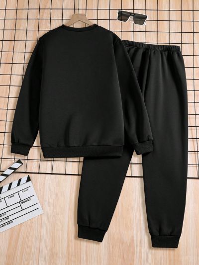 Emboosed Letter Sweatshirt And Sweatpant Set