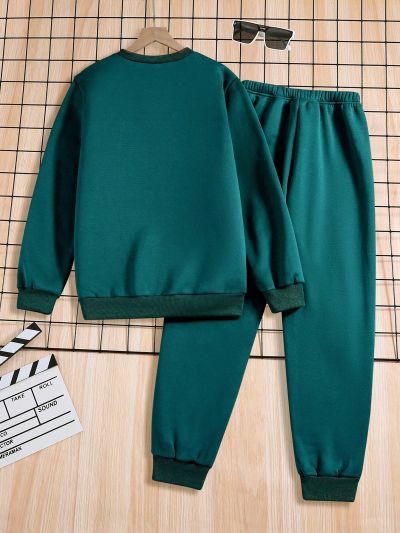 Emboosed Letter Sweatshirt And Sweatpant Set