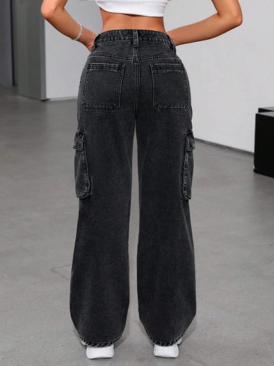 SHEIN ICON Women's Wide Leg Jeans With Side Pockets