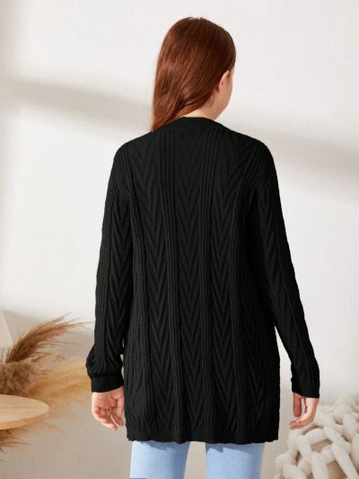 SHEIN Teen Girls' Leisure Loose Cable Knitted Cardigan Sweater