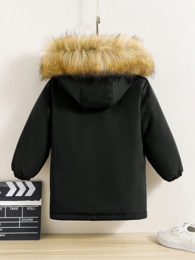 Toddler Boys' Patchwork Fuzzy Stripes Long Coat