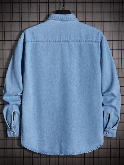 SHEIN Men Flap Pocket Denim Shirt Without Tee