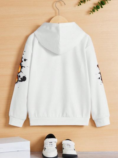 SHEIN Tween Boys' Graffiti Style Ink Splatter Element Printed Plush Lined Warm Long Sleeve Hoodie