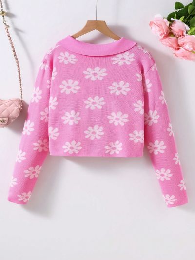 Simple And Fashionable Jacquard Sunflower Cardigan For Young Women