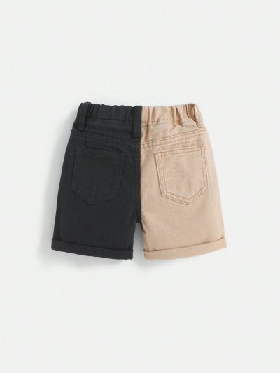 SHEIN Baby Boy High Waist Colorblock Ripped Raw Trim Denim Shorts,Two Tone Elastic Waist Casual Summer Short