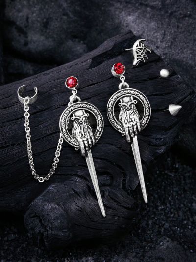 Game of Thrones X SHEIN 1set Vintage Metallic Ear Cuff & 1pair Stud Earrings & 1pair Dangle Earrings