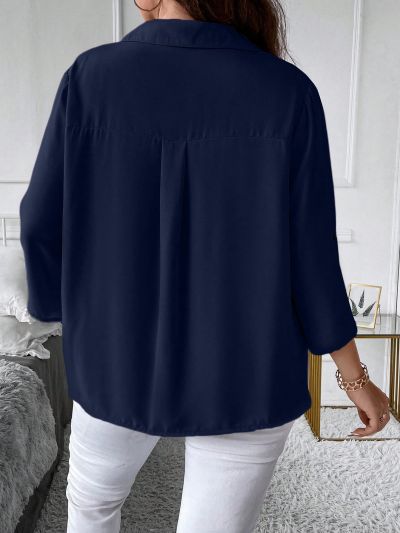 SHEIN Unity Plus Roll Tab Sleeve Half Button Blouse