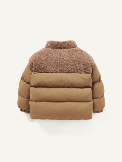 Cozy Cub Baby Boys Contrast Teddy Panel Zip Up Puffer Coat