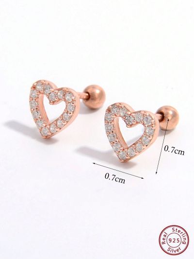 1pair Classic & Elegant & Romantic & Minimalist 925 Sterling Silver & Artificial Heart Shape Screw Back Earrings For Ladies' Charming Date And As A Gift On Valentine's Day, Anniversary Day For Couple.