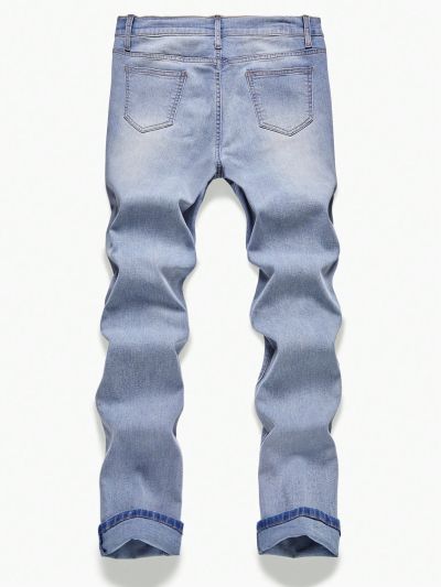 SHEIN Teen Boy Slim Fit Skinny Washed And Distressed Denim Jeans, Strechable And Soft