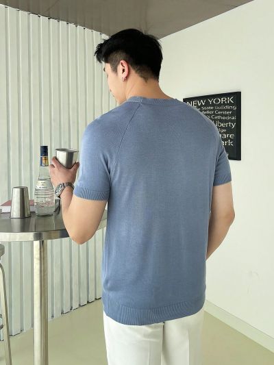 Men's Solid Color Drop Shoulder Short Sleeve Knit Top