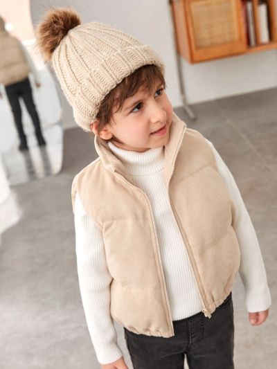 SHEIN Kids EVRYDAY Young Boy Casual And Cute Street Style Loose Fit Solid Color Quilted Vest With Front Zipper And Buckle Detail (no Sweater) For Autumn And Winter