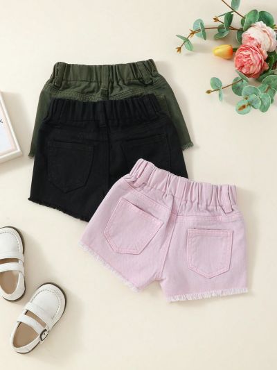 Baby Girl 3pcs Elastic Waist Ripped Denim Shorts