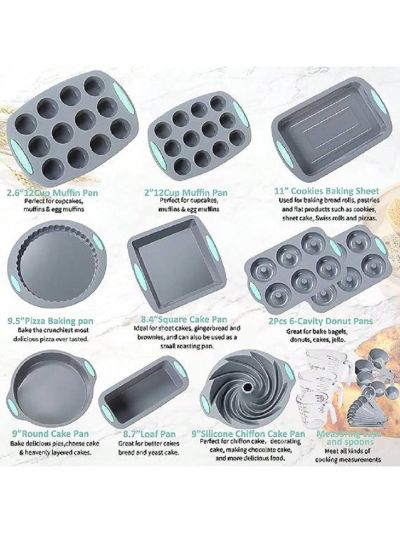 To encounter 30 in 1 Silicone Baking Set - 10 Silicone Baking Cake Pan, Silicone Cake Molds, Baking Sheet, Donut Pan, Silicone Muffin Pan with Measuring Cups and Spoons Set