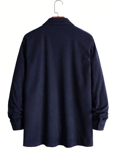 Manfinity Homme Men's Solid Colored Button-Down Shacket With Flap Pockets