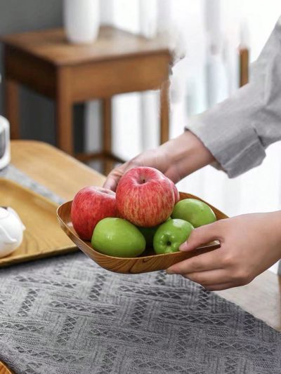 2pcs/set Grey Household Trays, Simple And High-end Wooden Texture Design, Suitable For Home, Restaurant, Snacks, Fruits, Nightstand Trays