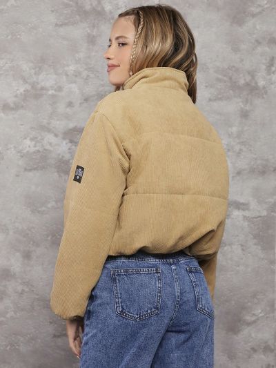 Teen Girl Letter Patched Detail Drop Shoulder Puffer Coat