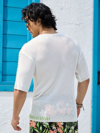 Men'S Contrast Color Short Sleeve Knit Top