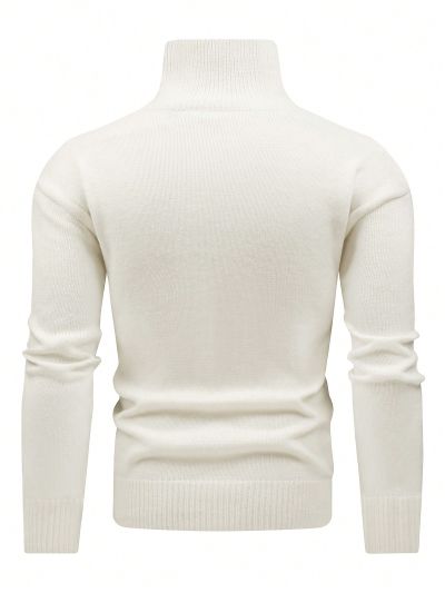 Men's Solid Stand Collar Cardigan With Front Button Closure