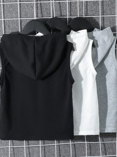 SHEIN Kids SPRTY Boys' Casual Solid Colored Hooded Vest