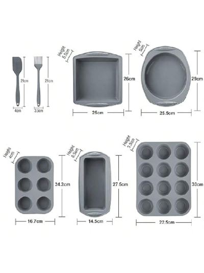 Economical 7in1 Nonstick Silicone Baking Cake Pan Cookie Sheet Molds Tray Set for Oven, Heat Resistant Bakeware Suppliers Tools Kit for Muffin Loaf Bread Pizza Cheesecake Cupcake Pie Utensil