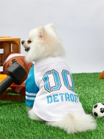 PETSIN Pet Sports Jersey, Detroit Number Print, Bird's Eye Fabric, Cat & Dog Universal T-Shirt