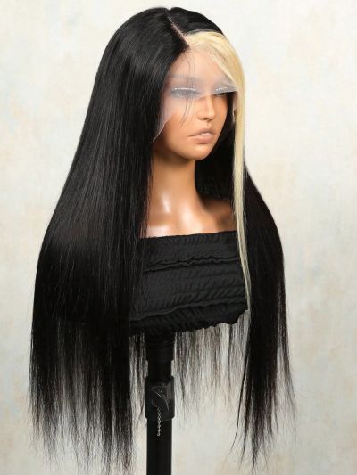 Kinky Straight T Part Lace Wig With 613 Blonde Hair Real Human Hair Lace Frontal Closure Wig With Front Baby Hair Pre Plucked Natural Hairline Wig Ombre Color
