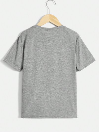 SHEIN Kids EVRYDAY Tween Boys' Fashionable Casual Letter Printed Round Neck Short Sleeve T-Shirt